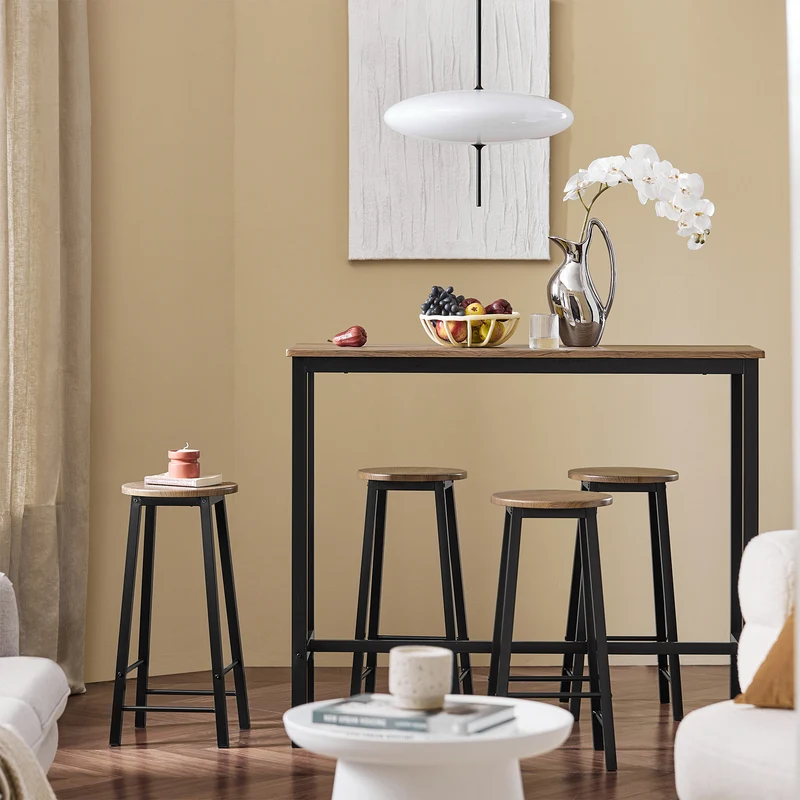 SoBuy OGT22-SCH Ensemble Table Haute et 4 Tabourets de Bar avec Repose-Pieds – L120×P40×H100 cm, Tabouret 150 kg, MDF + Acier Noir