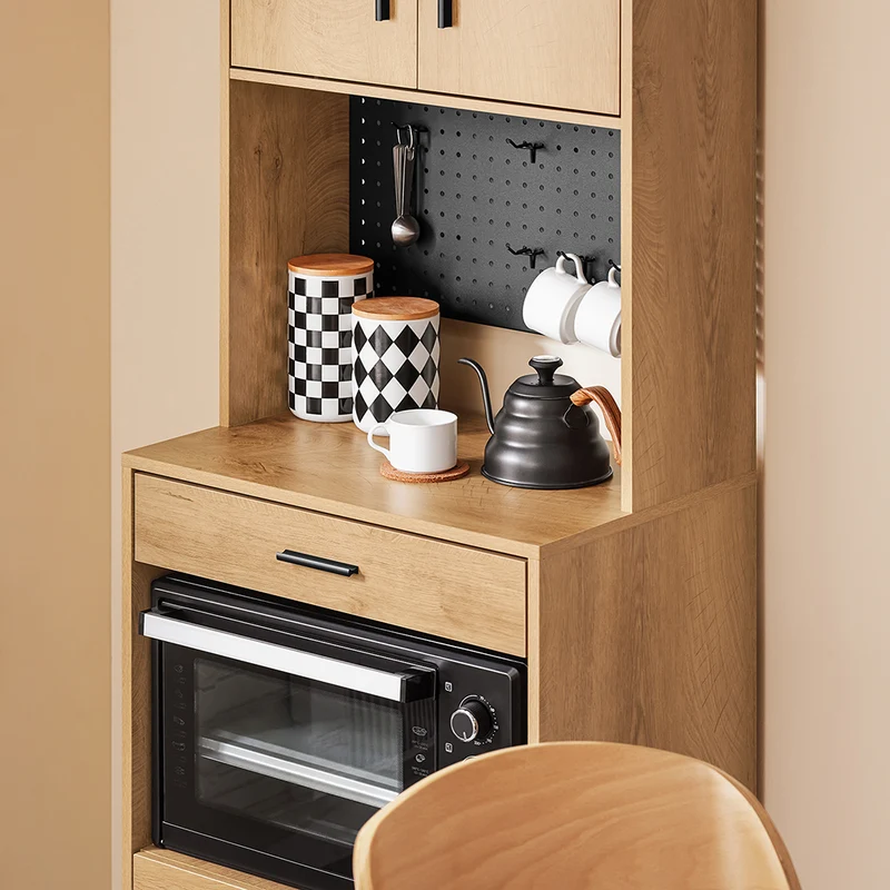 SoBuy FSB98-N Buffet Cuisine Industriel 170 cm – Niche Micro-Ondes, Rangement Cuisine, Chêne Vintage