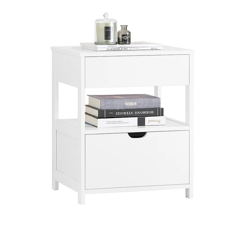 sebuyfr.comG258-II-W Table de Chevet avec 2 tiroirs et étagère, Table de Nuit pour Chambre à Coucher - Meuble de Rangement Moderne L45 x P38 x H55 cm Blanc