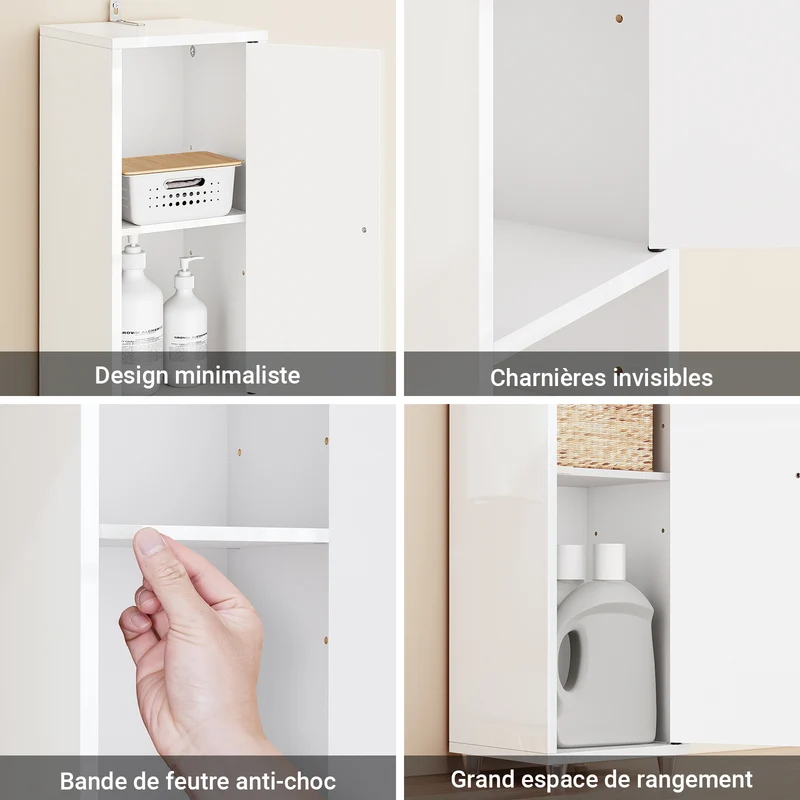 SoBuy BZR167-GW Colonne Salle de Bain avec 1 Tiroir, 2 Portes, 5 Compartiments Ouverts et Étagères Réglables, Gain de Place – L20×P20×H180 cm, Blanc Brillant