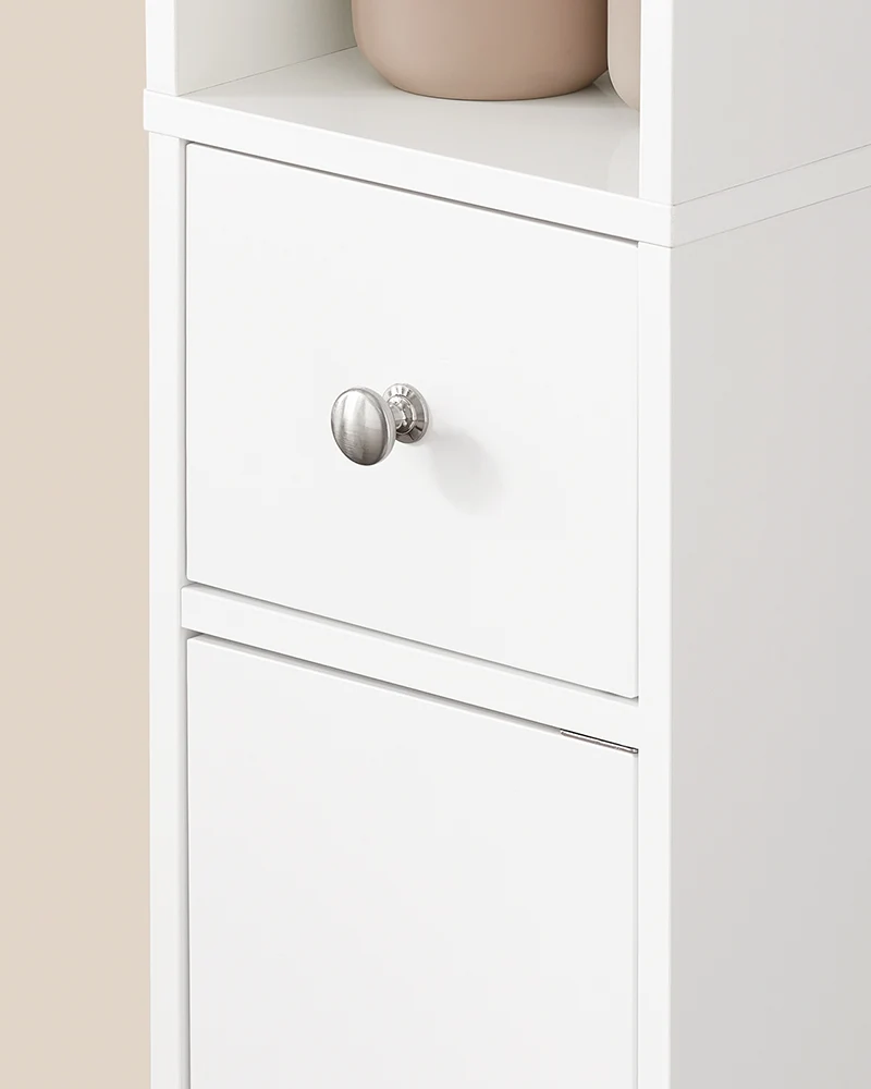SoBuy BZR167-GW Colonne Salle de Bain avec 1 Tiroir, 2 Portes, 5 Compartiments Ouverts et Étagères Réglables, Gain de Place – L20×P20×H180 cm, Blanc Brillant