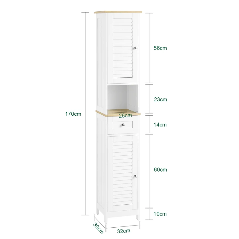 sebuyfr.comG236-WN Meuble Colonne de Salle de Bain Armoire Haute Meuble de Rangement avec étagères réglables, 1 Tiroir et 2 Portes
