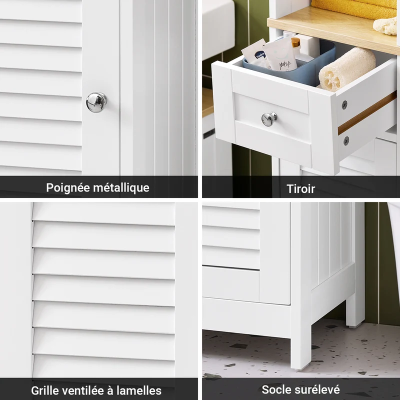 sebuyfr.comG236-WN Meuble Colonne de Salle de Bain Armoire Haute Meuble de Rangement avec étagères réglables, 1 Tiroir et 2 Portes
