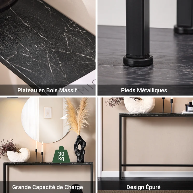 SoBuy FSB19-SCH Console d’Entrée Design Fonctionnel et Gain de Place, Design Moderne, Style Industriel, pour Salon et Chambre – L120×P20×H65 cm, Métal, Noir