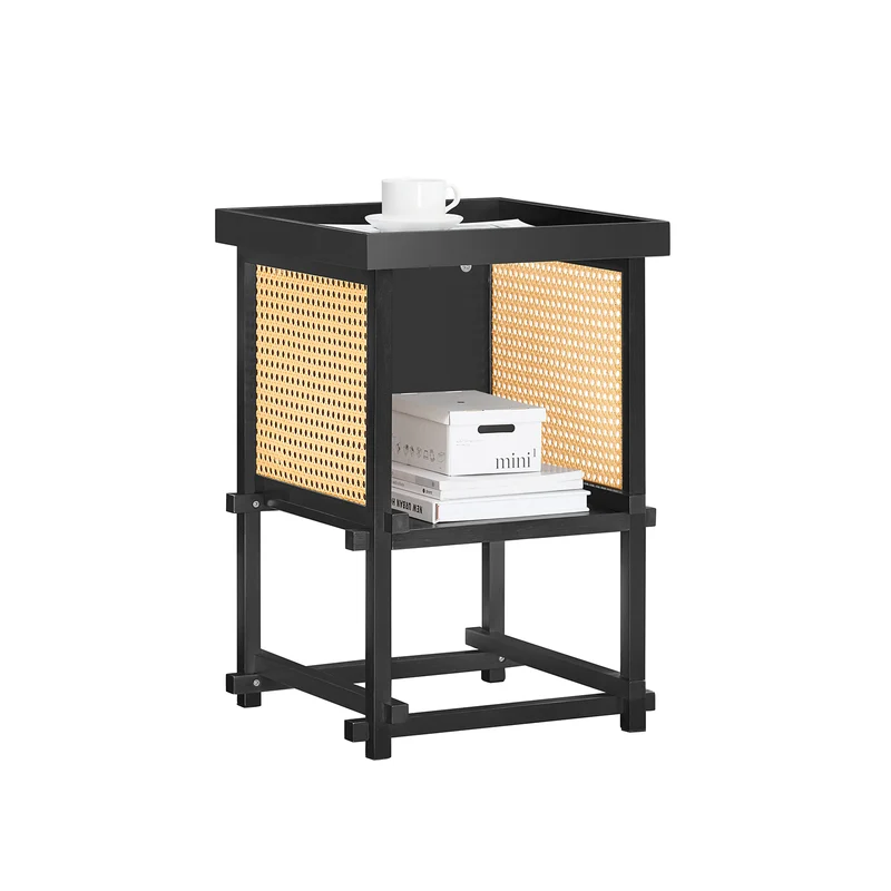 SoBuy HFBT03-SCH Table d'appoint Design, Table Basse Carrée, Bout de Canapé, Table de Chevet avec Compartiment Ouvert
