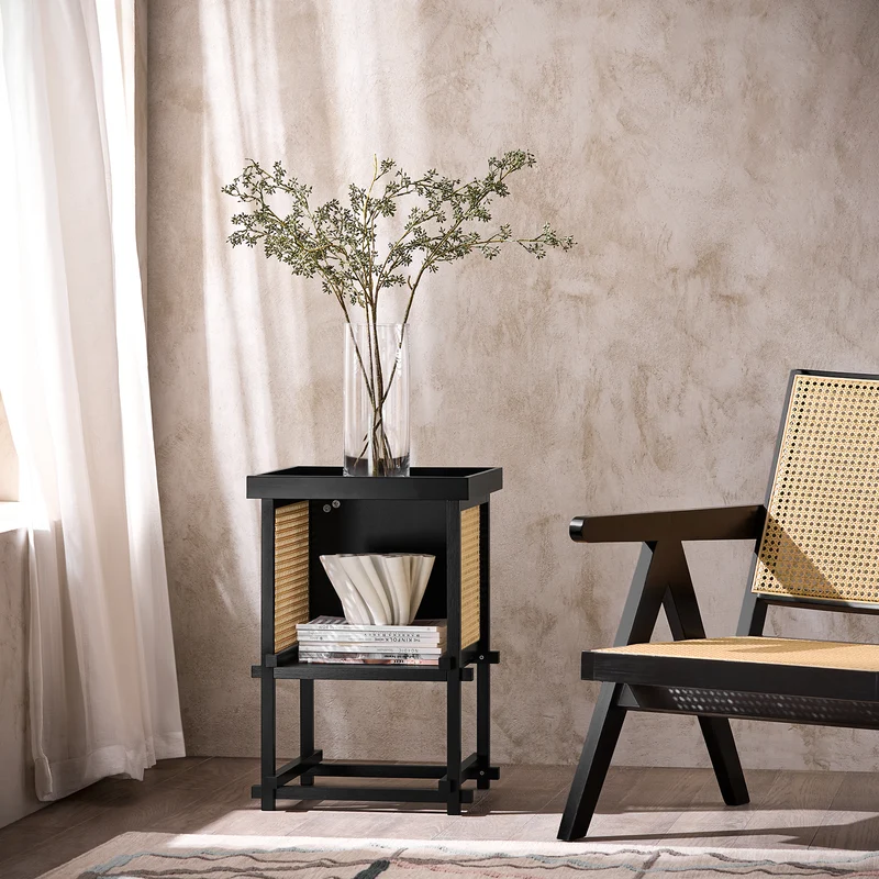 SoBuy HFBT03-SCH Table d'appoint Design, Table Basse Carrée, Bout de Canapé, Table de Chevet avec Compartiment Ouvert
