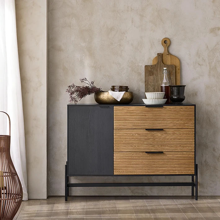 SoBuy HFSB02-SCH Buffet Bas, Commode Armoire de Rangement, Buffet Bahut, 114x40x83cm