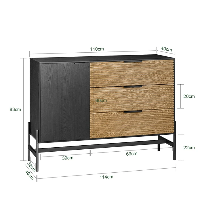 SoBuy HFSB02-SCH Buffet Bas, Commode Armoire de Rangement, Buffet Bahut, 114x40x83cm