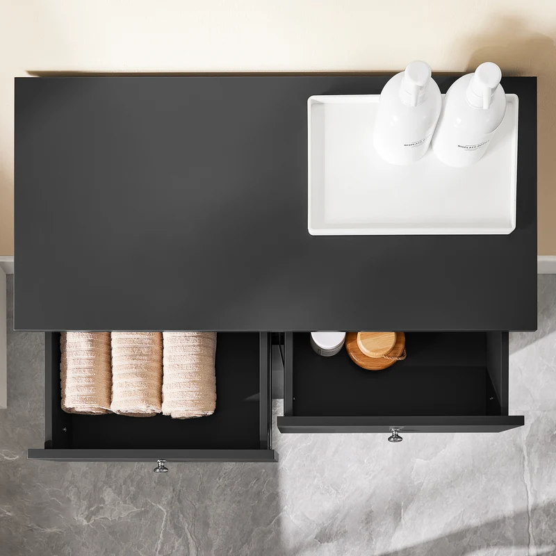 SoBuy BZR33-II-SCH Meuble Salle de Bain avec 2 Sacs à Linge 45 L et 2 Tiroirs – L78×P38×H91 cm, Charge 70 kg, MDF E1, Noir