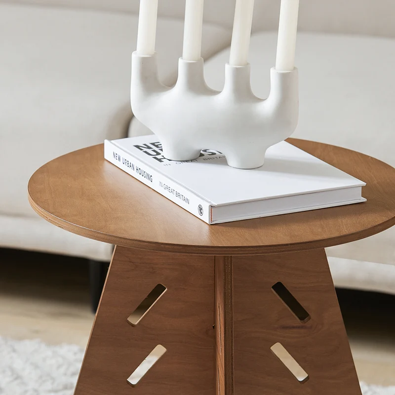 SoBuy HFBT01-BR Table d'appoint Ronde en Bois Table Basse Ronde Table de Nuit Table de Chevet Bouts de Canapé en Tenons et Mortaises