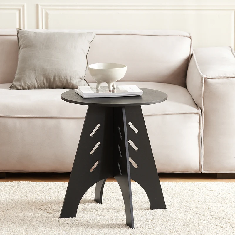SoBuy HFBT01-K-SCH Table d'appoint Ronde en Bois Table Basse Ronde Table de Nuit Table de Chevet Bouts de Canapé Marron en Tenons et Mortaises, Noir