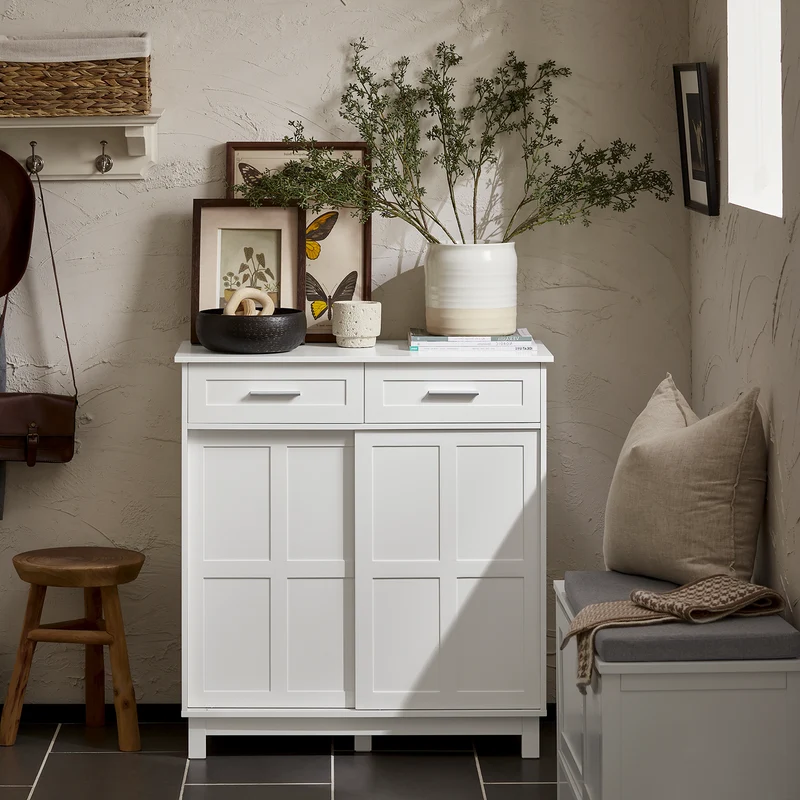 SoBuy FSB84-W Meuble de Rangement Meuble d’entrée Buffet Placard avec 2 Tiroirs et 2 Portes Coulissantes