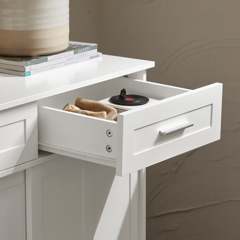 SoBuy FSB84-W Meuble de Rangement Meuble d’entrée Buffet Placard avec 2 Tiroirs et 2 Portes Coulissantes