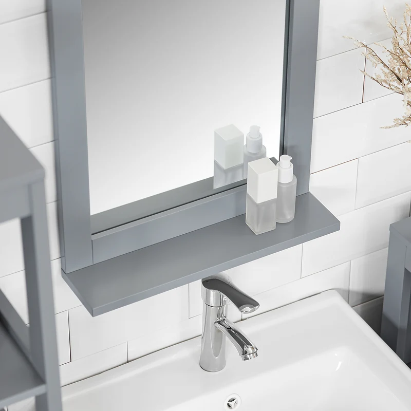 sebuyfr.comG129-SG Armoire Murale Salle de Bain avec Miroir, Format Compact, pour Salle de Bain et WC, Rangement Optimisé, Pratique – L40×P10×H49 cm, Gris Clair