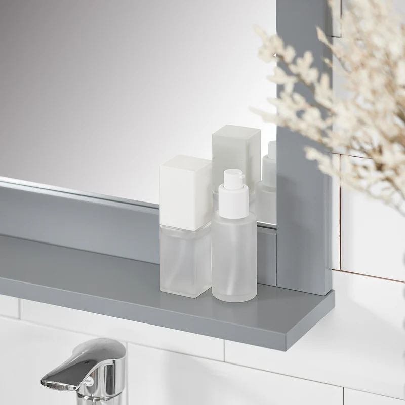 sebuyfr.comG129-SG Armoire Murale Salle de Bain avec Miroir, Format Compact, pour Salle de Bain et WC, Rangement Optimisé, Pratique – L40×P10×H49 cm, Gris Clair