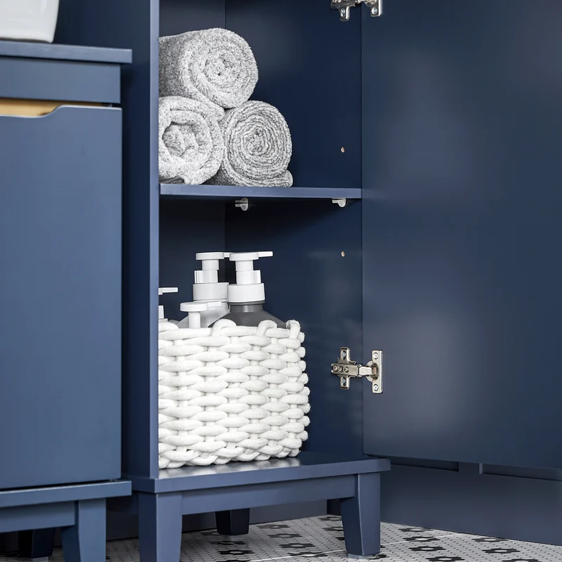 SoBuy BZR112-B Colonne Salle de Bain avec 3 Étagères et 1 Tiroir – L35×P30×H170 cm, Charge 40 kg, MDF E1, Bleu
