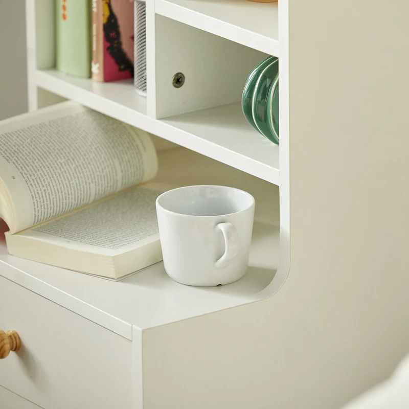 SoBuy FBT100-W Table de Chevet Moderne avec 2 Tiroirs et 5 Niches – 43×36×81 cm, Pieds en Pin, Blanc