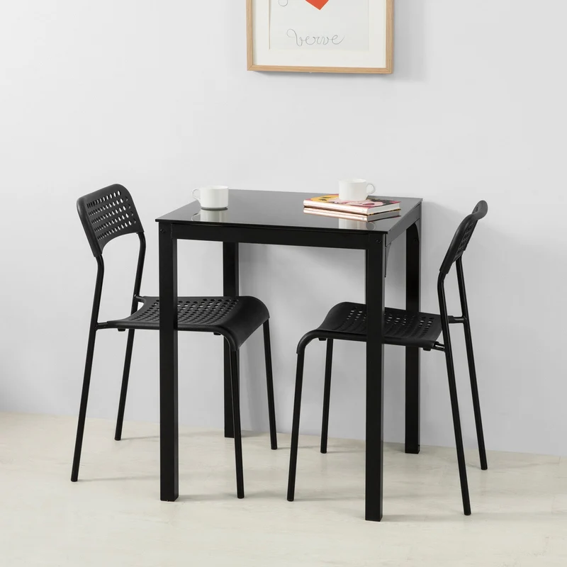 SoBuy OGT38-K-SCH Table à Manger Carrée Noire, 60 x 60 x 75 cm-Plateau en Verre Forme Carrée Pieds en Acier Robuste