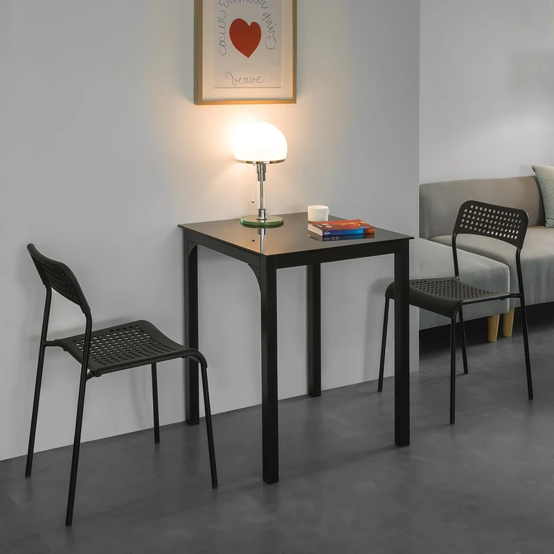 SoBuy OGT38-K-SCH Table à Manger Carrée Noire, 60 x 60 x 75 cm-Plateau en Verre Forme Carrée Pieds en Acier Robuste