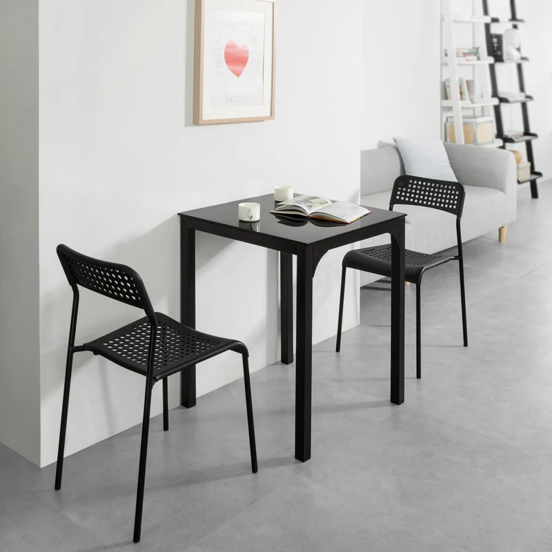 SoBuy OGT38-K-SCH Table à Manger Carrée Noire, 60 x 60 x 75 cm-Plateau en Verre Forme Carrée Pieds en Acier Robuste