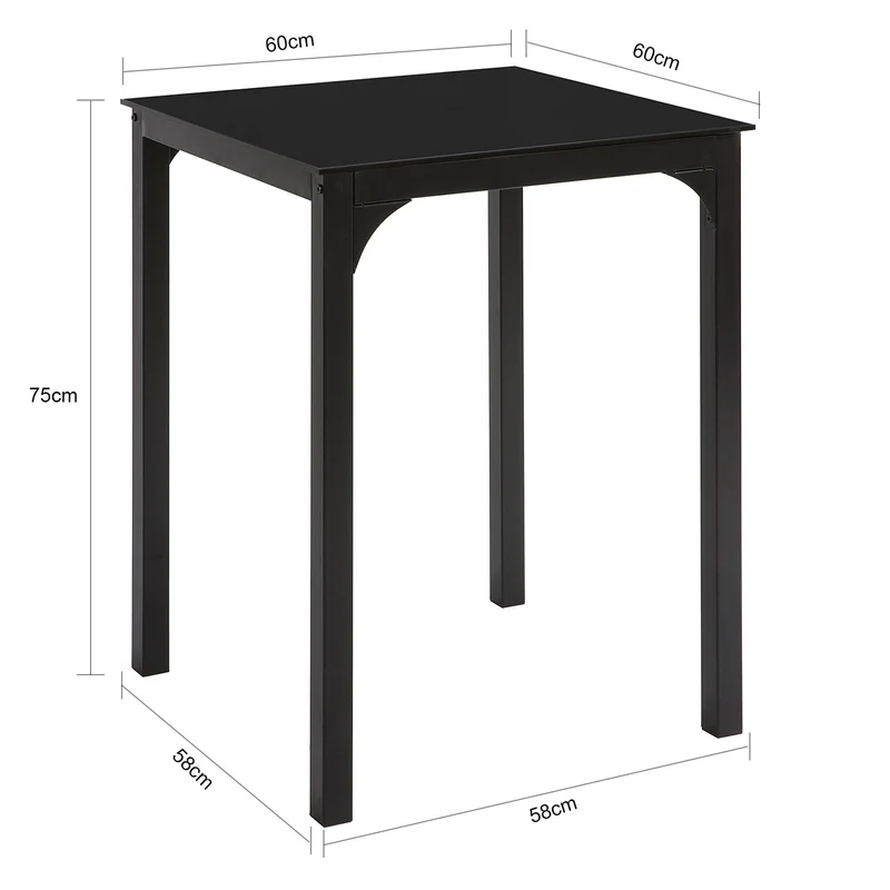 SoBuy OGT38-K-SCH Table à Manger Carrée Noire, 60 x 60 x 75 cm-Plateau en Verre Forme Carrée Pieds en Acier Robuste