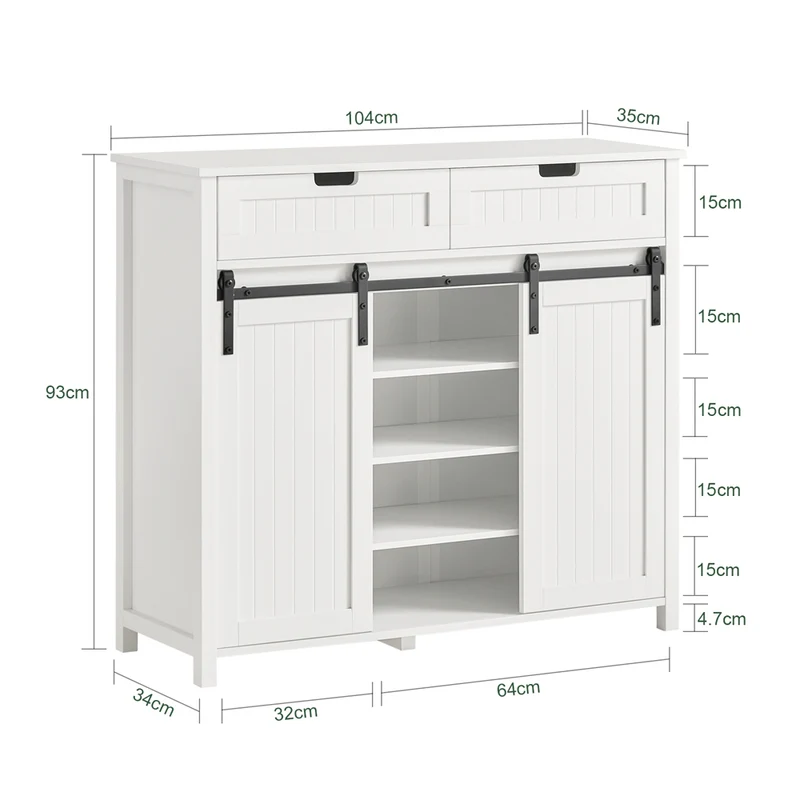SoBuy FSB74-W Meuble d’Entrée avec Rangement Chaussures Intégré – 2 Portes Coulissantes et 2 Tiroirs – Entrée Organisée – 104x35x93 cm Blanc