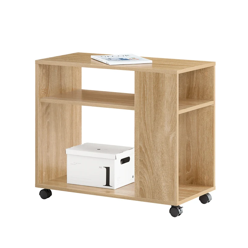 SoBuy FBT34-N Table d’Appoint avec Roulettes et 2 Niveaux, Mobile, Rangement Optimisé, Design Fonctionnel, Usage Quotidien, Pratique – L70×P35×H60 cm, Naturel