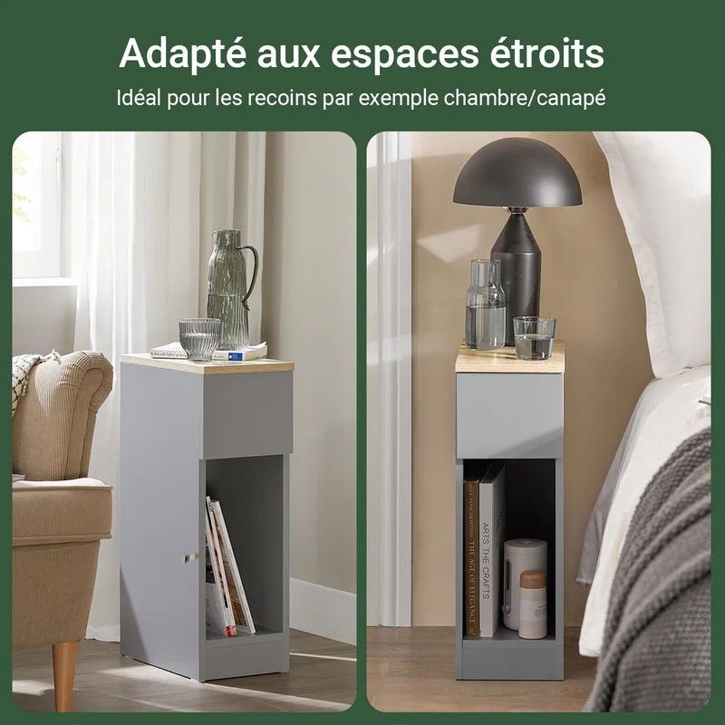 SoBuy FBT111-HG Table de Chevet Fine avec Tiroir et Étagère – L20 × P35 × H60 cm, Gris