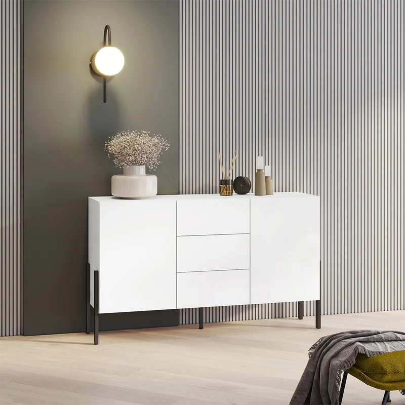 Buffet 2 portes 3 tiroirs Bérénice Blanc