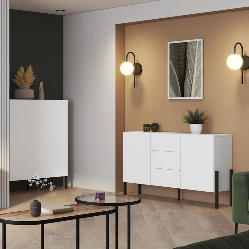 Buffet 2 portes 3 tiroirs Bérénice Blanc