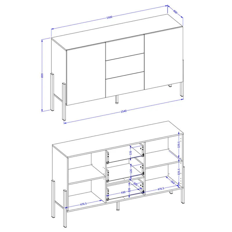 Buffet 2 portes 3 tiroirs Bérénice Blanc