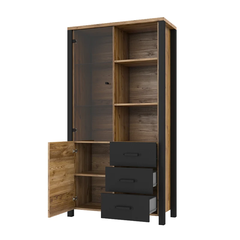 Vaisselier 2 portes 3 tiroirs Lyam Bois et Noir