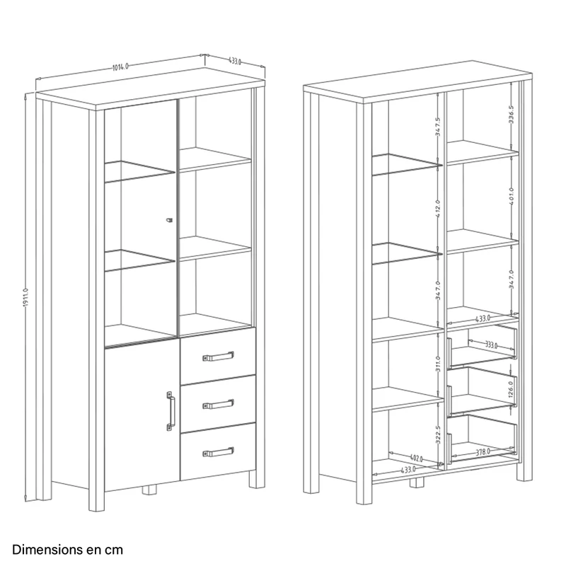 Vaisselier 2 portes 3 tiroirs Lyam Bois et Noir