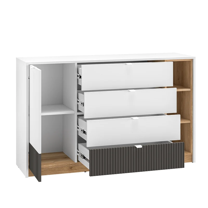 Buffet 1 porte 4 tiroirs Ronan Blanc