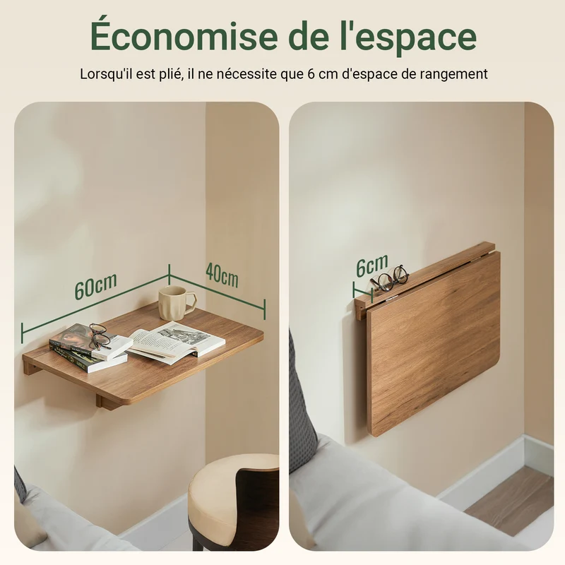 SoBuy FWT03-PF Table Murale Pliante 60×40 cm – Bureau ou Table Repas, Charge 50 kg, Vintage