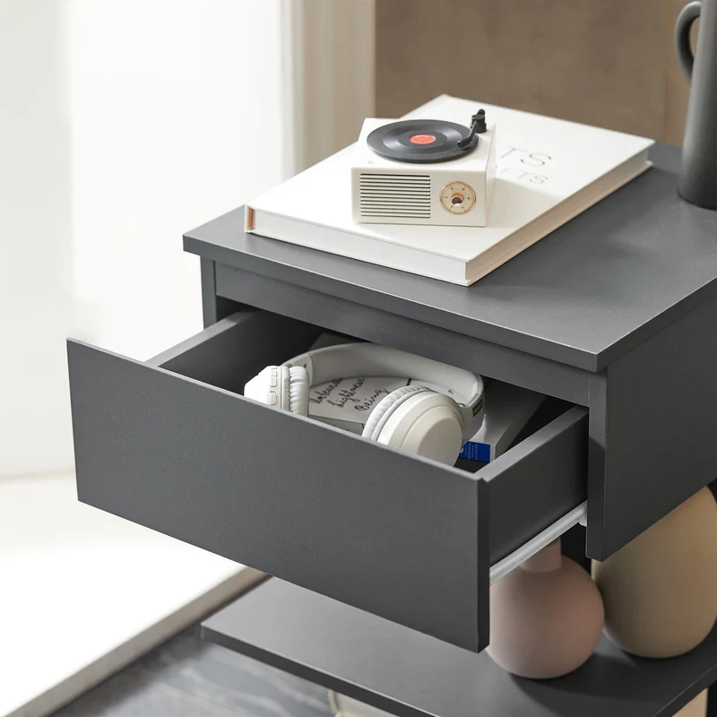 SoBuy FBT49-HG Table de Chevet - Table de Nuit avec 1 tiroir et 2 étagères, Table d'appoint pour Chambre à Coucher - Meuble de Rangement Moderne L39 x P39 x H65 cm Gris
