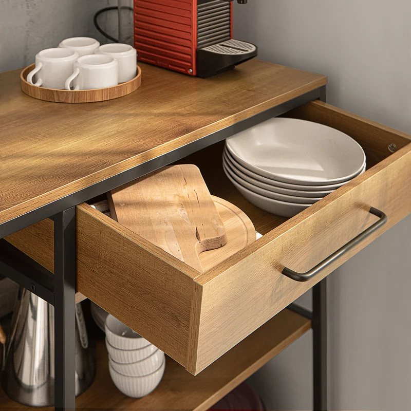SoBuy FSB71-PF Îlot Central Cuisine Comptoir de Cuisine avec Tiroir et 2 Étagères