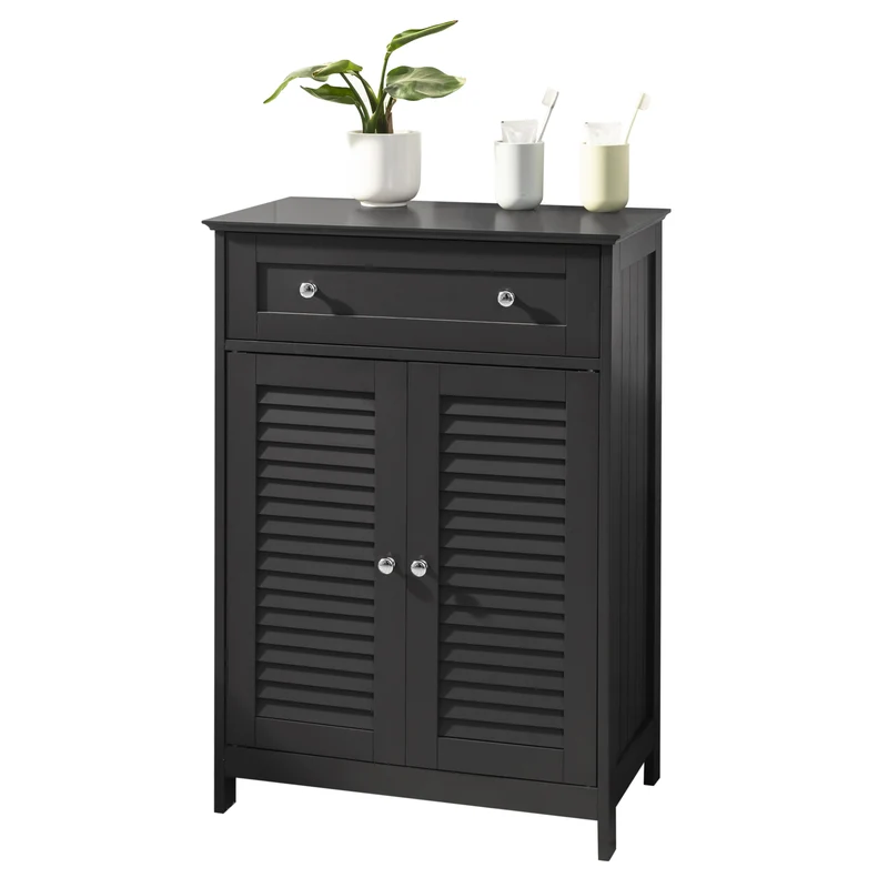 sebuyfr.comG238-DG Meuble Bas Salle de Bain avec Étagère Réglable, 1 Tiroir et 2 Portes, pour Salle de Bain et WC, Rangement Optimisé – L60×P35×H87 cm, Gris Foncé