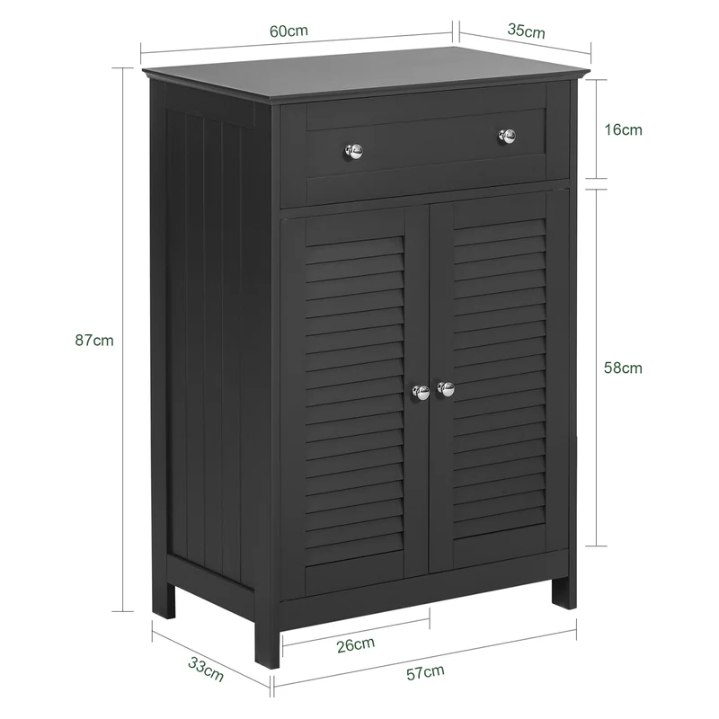 sebuyfr.comG238-DG Meuble Bas Salle de Bain avec Étagère Réglable, 1 Tiroir et 2 Portes, pour Salle de Bain et WC, Rangement Optimisé – L60×P35×H87 cm, Gris Foncé