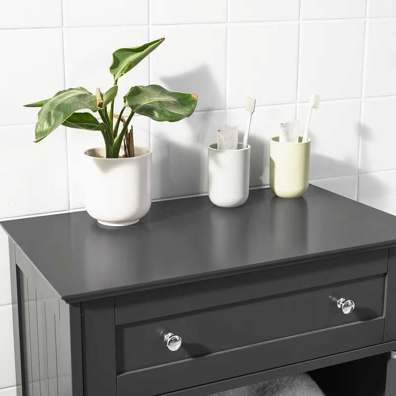 sebuyfr.comG238-DG Meuble Bas Salle de Bain avec Étagère Réglable, 1 Tiroir et 2 Portes, pour Salle de Bain et WC, Rangement Optimisé – L60×P35×H87 cm, Gris Foncé