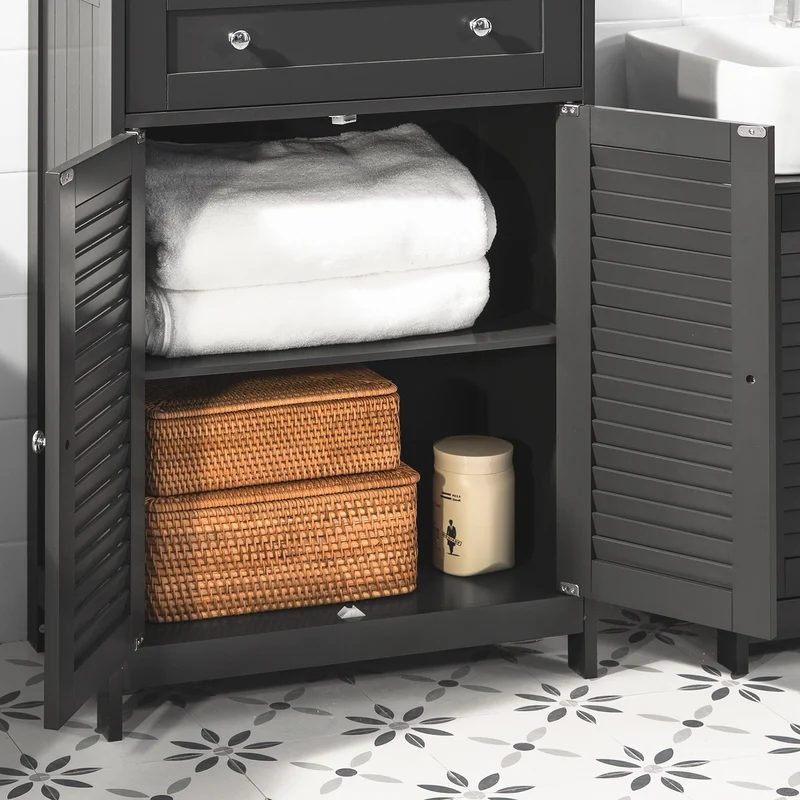 sebuyfr.comG238-DG Meuble Bas Salle de Bain avec Étagère Réglable, 1 Tiroir et 2 Portes, pour Salle de Bain et WC, Rangement Optimisé – L60×P35×H87 cm, Gris Foncé