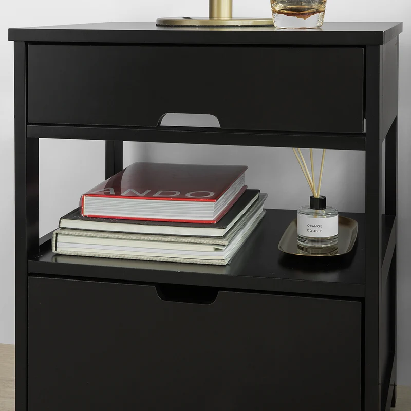 sebuyfr.comG258-SCH Table de Chevet avec 2 tiroirs et étagère, Table de Nuit pour Chambre à Coucher - Meuble de Rangement Moderne L45 x P38 x H55 cm Noir