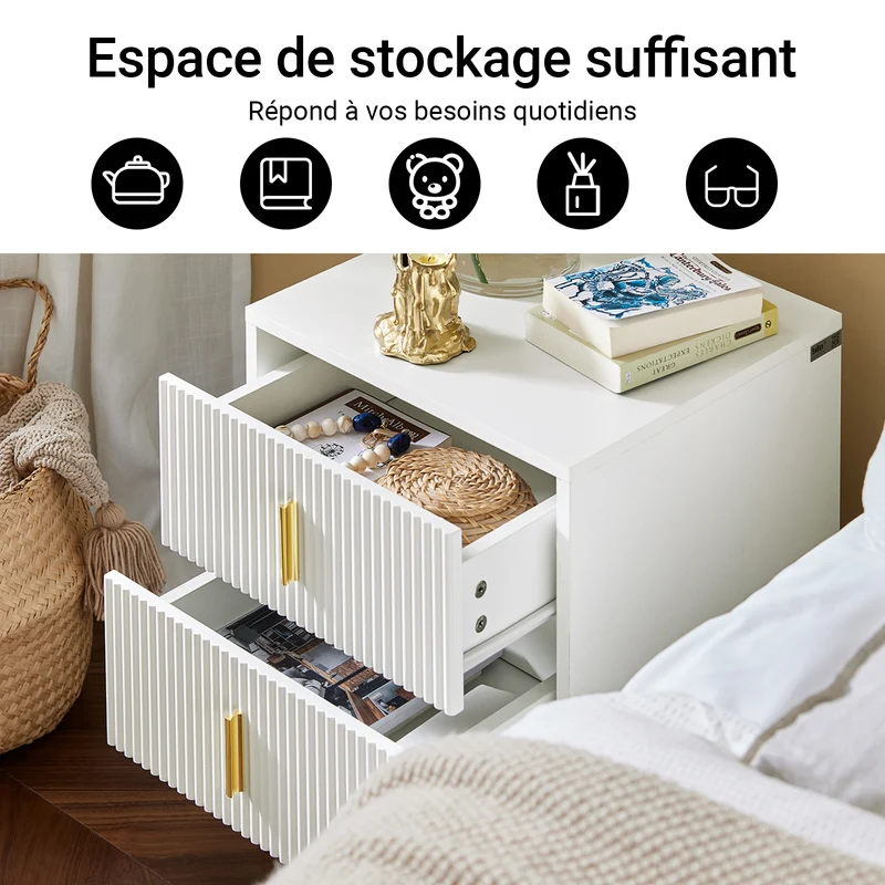 SoBuy FBT115-W Table de Chevet - Table de Nuit avec 2 tiroirs, Table d'appoint pour Chambre à Coucher - Meuble de Rangement Moderne, Blanc L40 x P40 x H47 cm