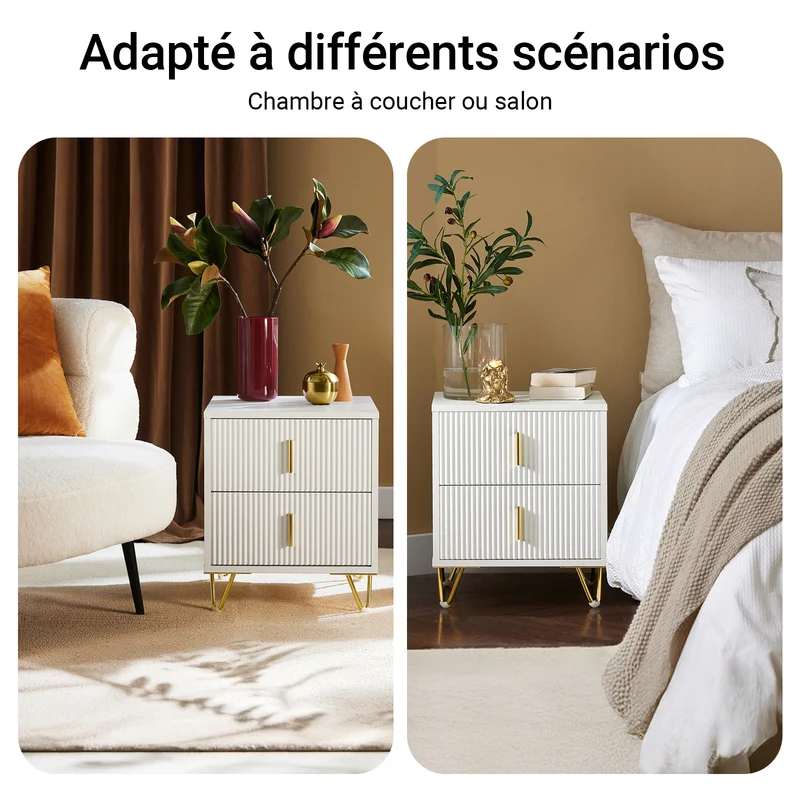 SoBuy FBT115-W Table de Chevet - Table de Nuit avec 2 tiroirs, Table d'appoint pour Chambre à Coucher - Meuble de Rangement Moderne, Blanc L40 x P40 x H47 cm