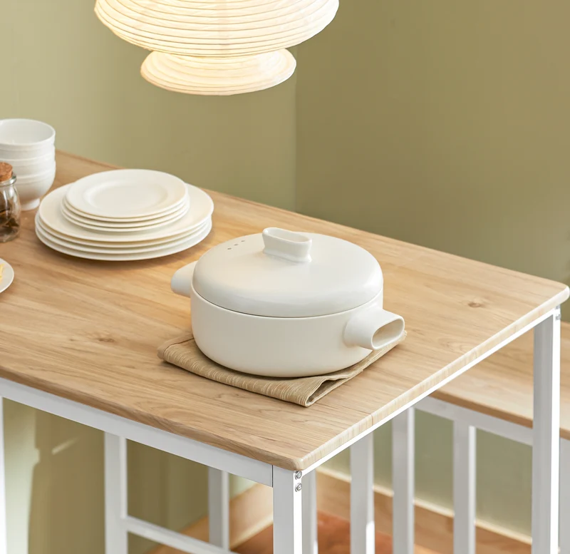 SoBuy OGT15-WN Ensemble Table Haute avec 1 Table et 4 Tabourets, Format Gain de Place, Format Compact, Design Fonctionnel – L100×P60×H96 cm, Blanc et Naturel