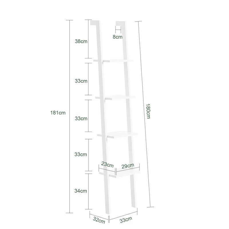 sebuyfr.comG15-W Bibliothèque Étagère Murale Style échelle, Étagère échelle 4 Niveaux- Blanc 33 x 180 cm