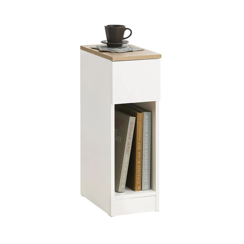 SoBuy FBT111-WN Table de Chevet Étroite 20 cm avec Tiroir et Étagère – Bois Noyer, 60 cm