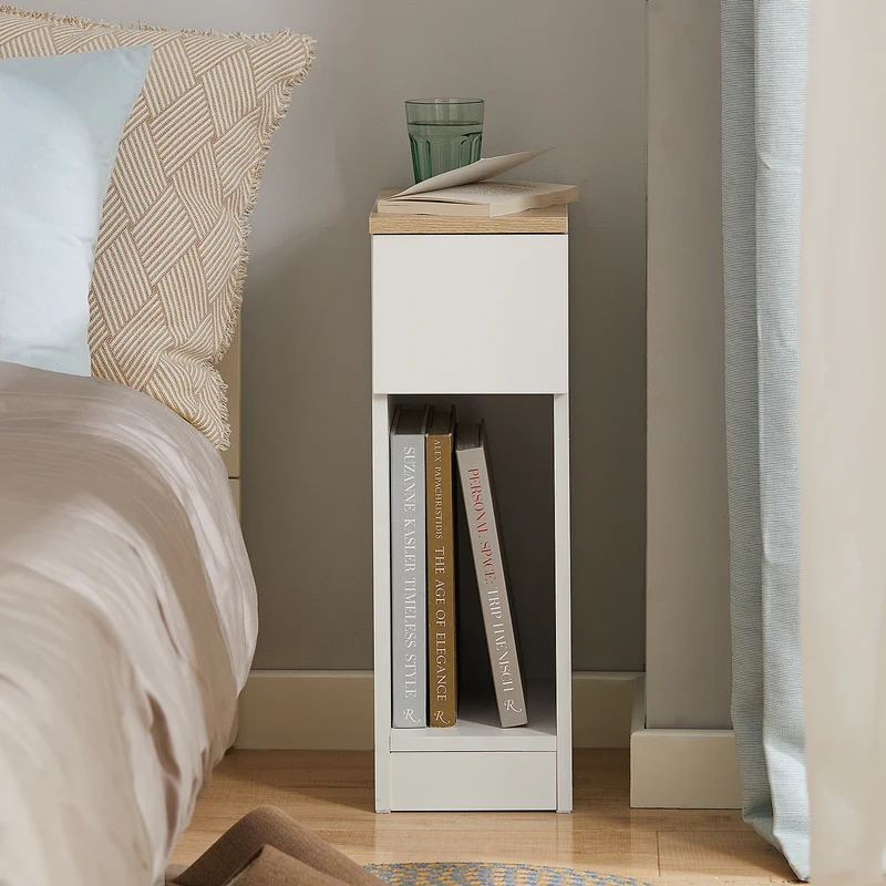 SoBuy FBT111-WN Table de Chevet Étroite 20 cm avec Tiroir et Étagère – Bois Noyer, 60 cm