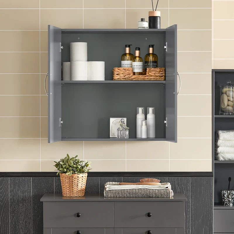 sebuyfr.comG231-DG Meuble Haut Salle de Bain Suspendu Armoire Murale avec Étagère Réglable et Porte Rangement Mural Compact pour Salle de Bain, WC ou Cuisine Gris 60x30x60 cm