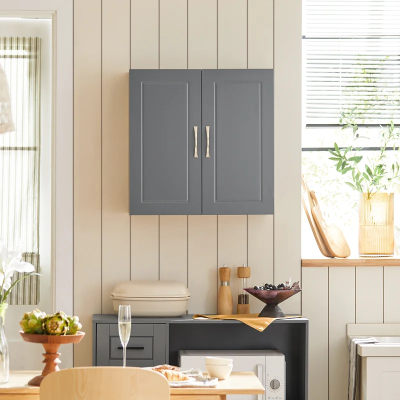 sebuyfr.comG231-DG Meuble Haut Salle de Bain Suspendu Armoire Murale avec Étagère Réglable et Porte Rangement Mural Compact pour Salle de Bain, WC ou Cuisine Gris 60x30x60 cm